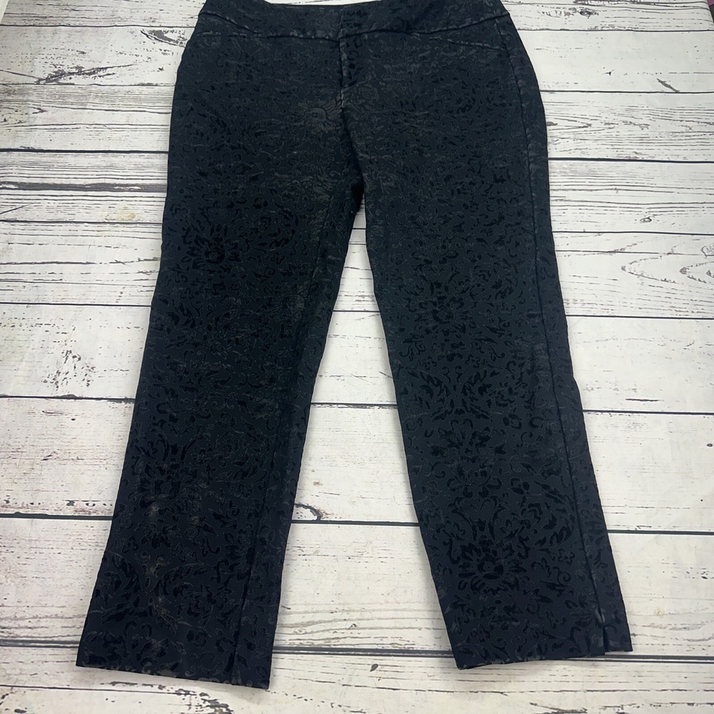 Charter Club Womens Black Damas Flocked Floral Ankle Pants Size 12 Career Gothic